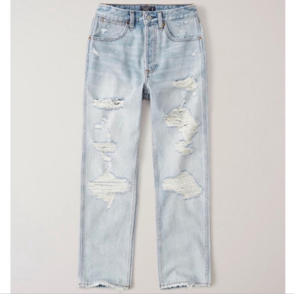 High Rise Ankle Straight Jeans Ripped